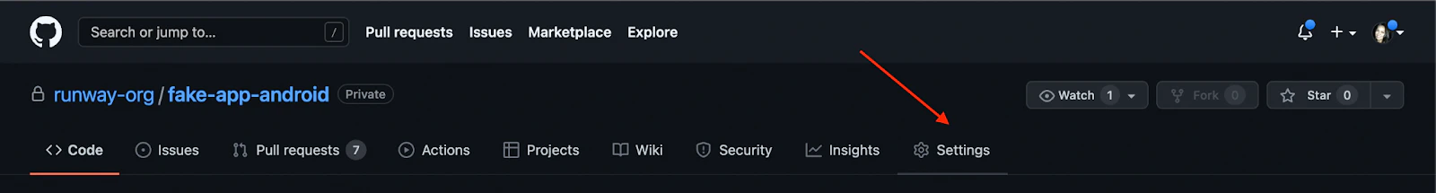 Settings in GitHub repo